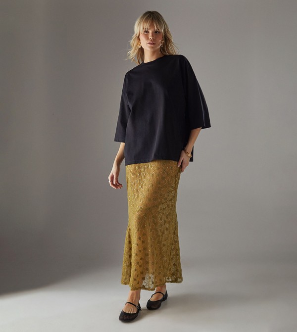 Sheer Lace Fishtail Maxi Skirt