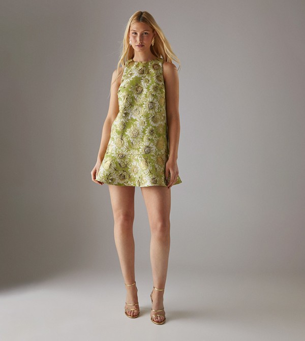 Jacquard Peplum Hem Open Back Mini Dress