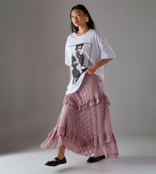 Petite Lace Ruffled Tier Maxi Skirt