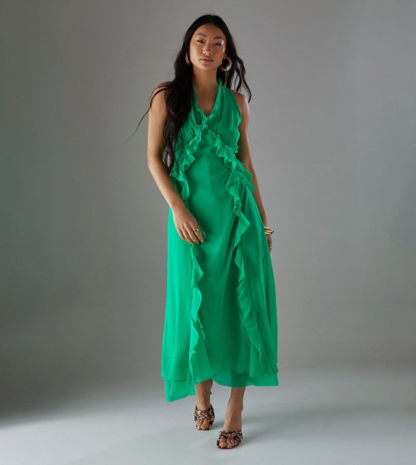 Petite Premium Raw Edge Ruffle Detail Slip Dress