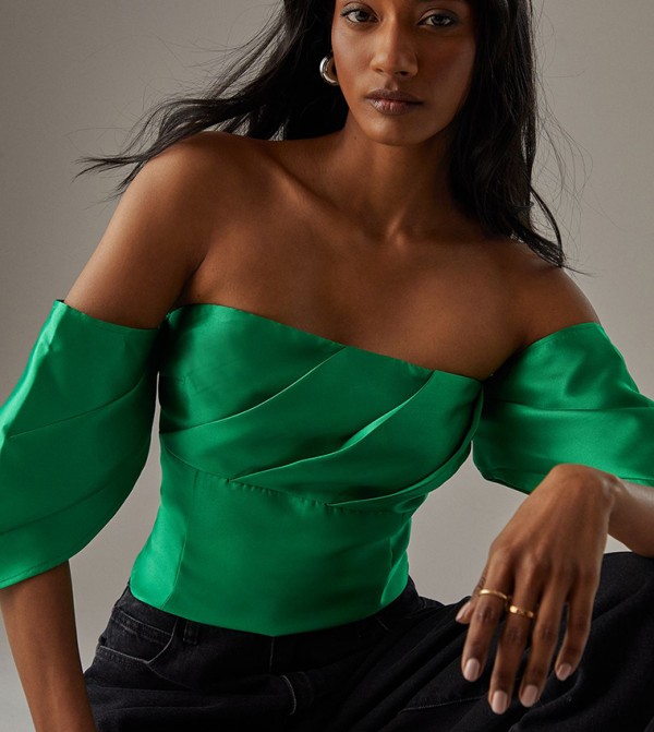 Pleated Detail Off Shoulder Top