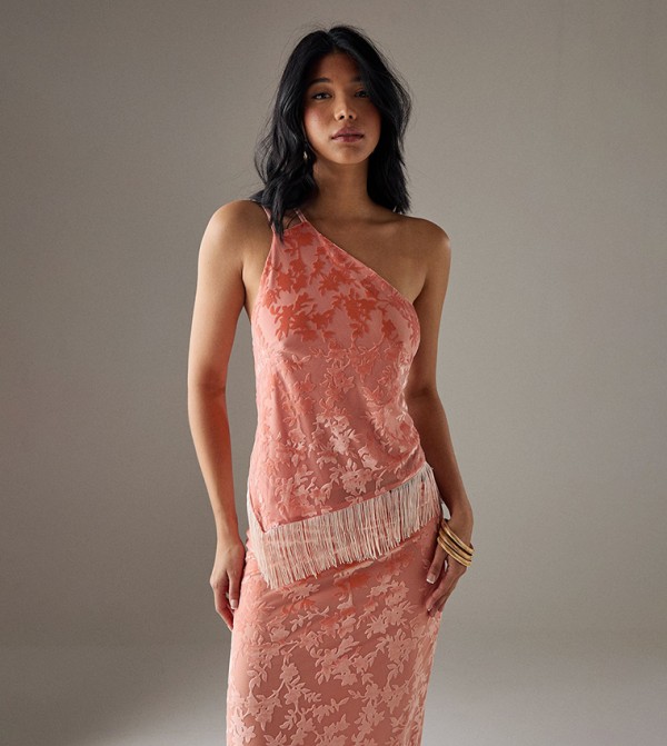 Devore One Shoulder Fringed Top