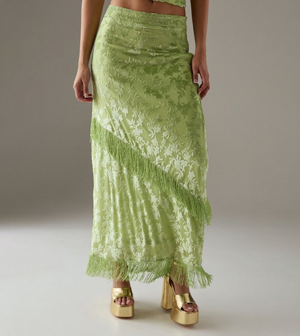 Devore Fringe Detail Maxi Skirt