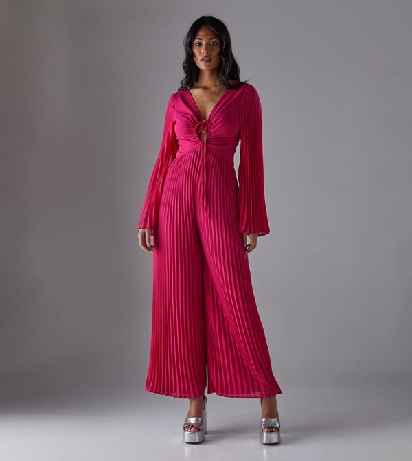 Pleated Flared Sleeves Jumpsuit
