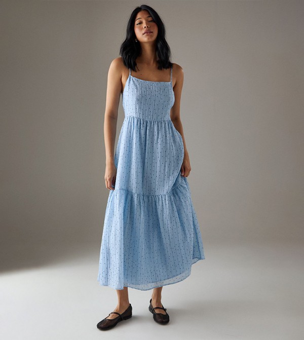 Petite Spot Organza Strappy Smock Midaxi Dress