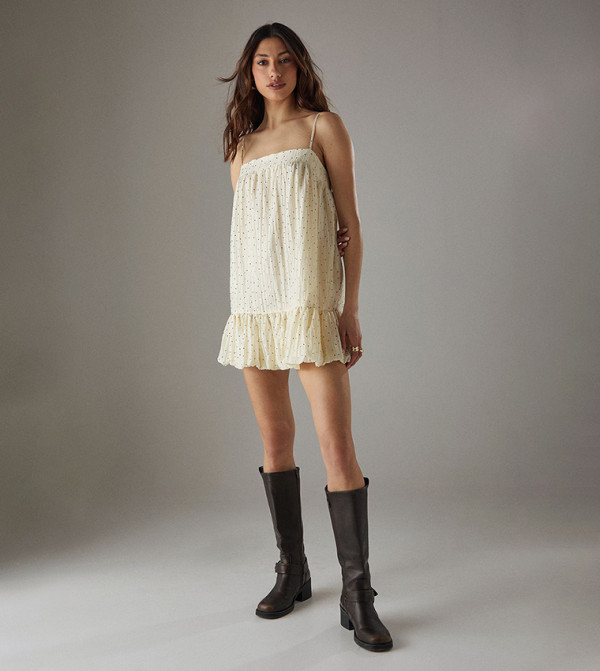 Polka Dots Organza Strappy Bubble Hem Mini Dress