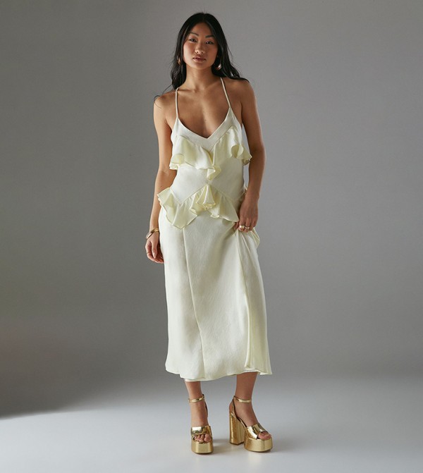 Petite Ruffle Detail Bias Satin Dress