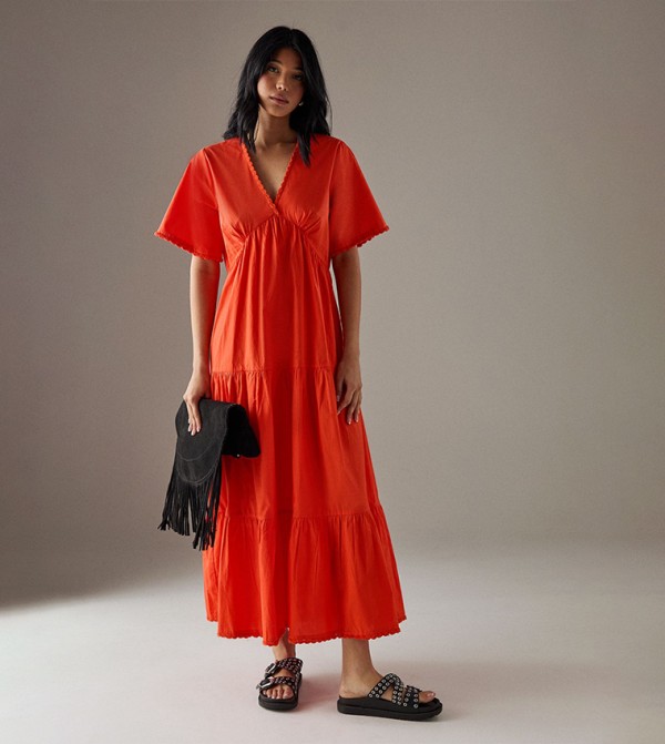 Poplin Whipstitch Trim Midi Smock Dress