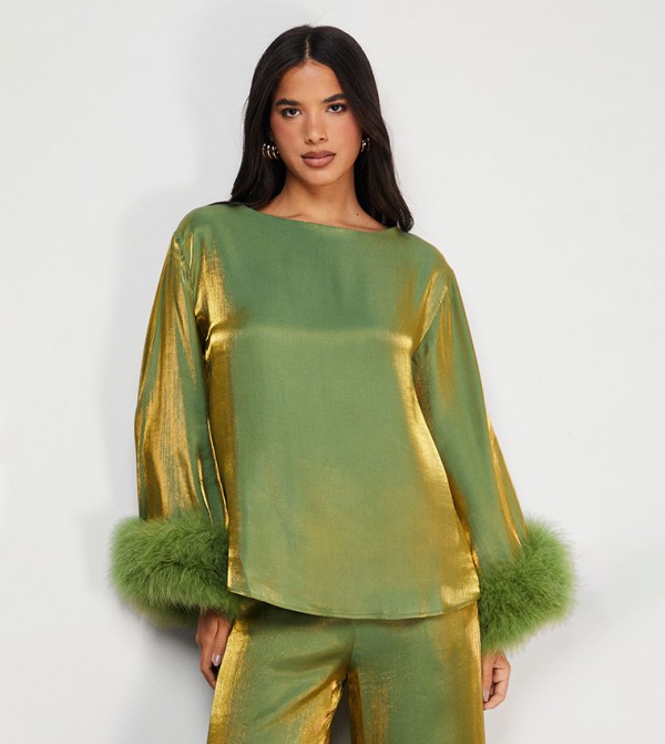 Premium Iridescent Plush Detail Oversized Top