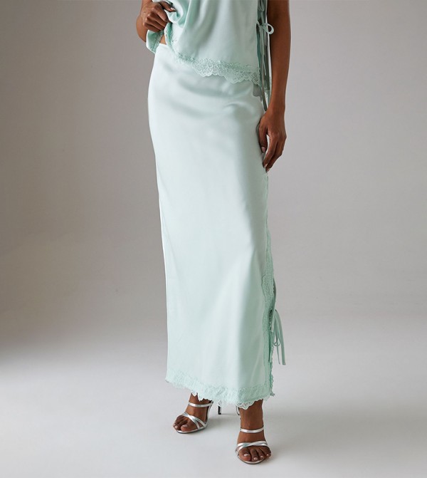 Satin Lace Bias Maxi Skirt