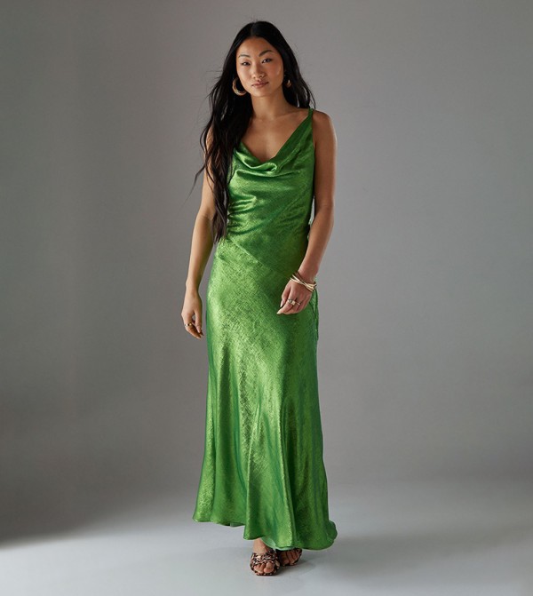 Petite Metallic Lame Cowl Neck Maxi Dress