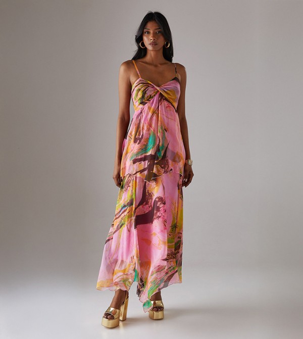 Chiffon Asymmetric Double Layer Bandeau Maxi Dress