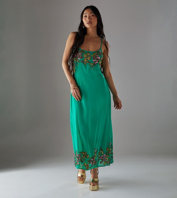 Petite Embellished Strappy Midi Dress