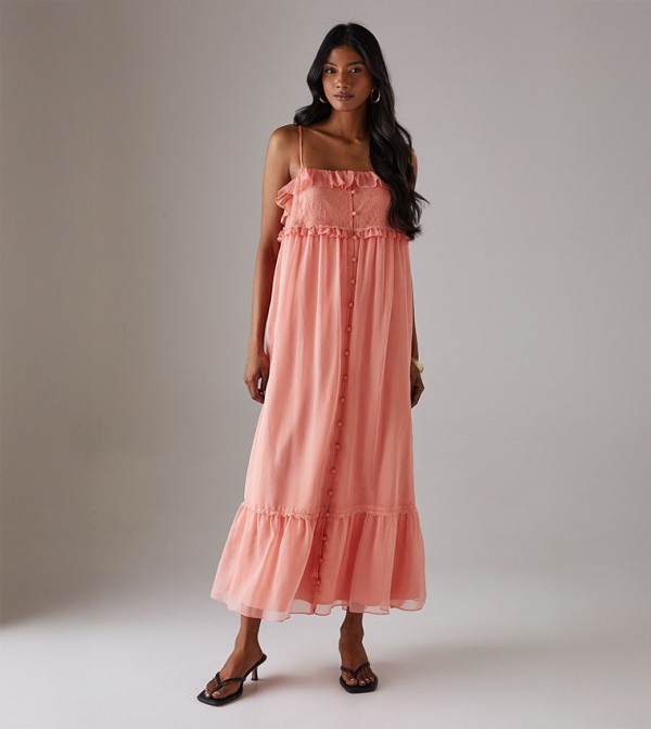 Lace Ruffle Strappy Midi Sundress