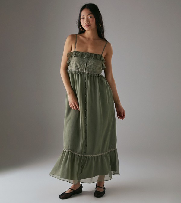 Petite Lace Ruffle Strappy Midi Sundress