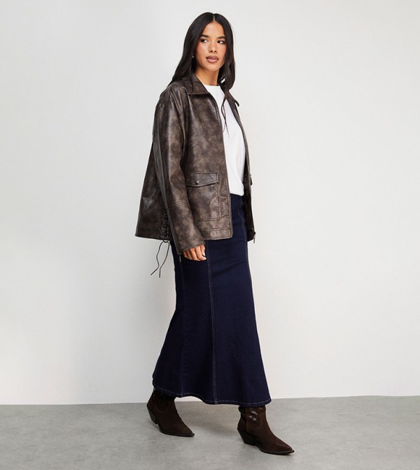 Denim Fishtail Midi Skirt