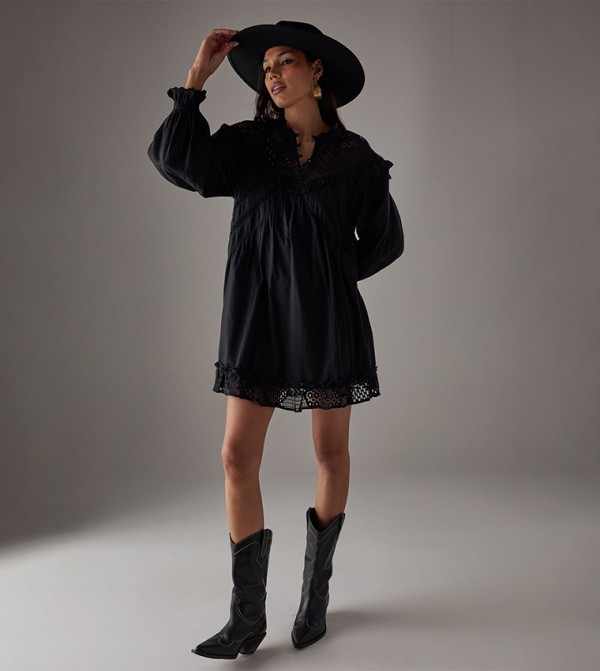 HCD Lace Insert Mini Smock Dress