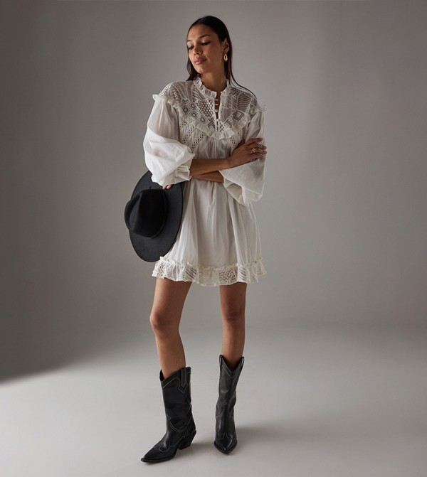 HCD Lace Insert Mini Smock Dress