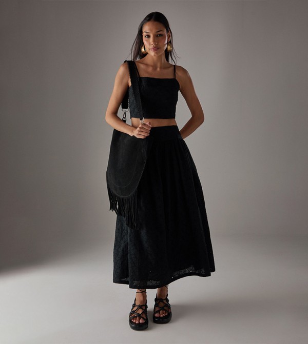 HCD Broderie Button Through Midi Skirt