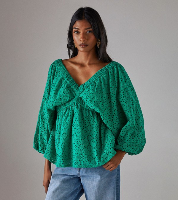 Blouson Broderie Grown On Sleeves Top