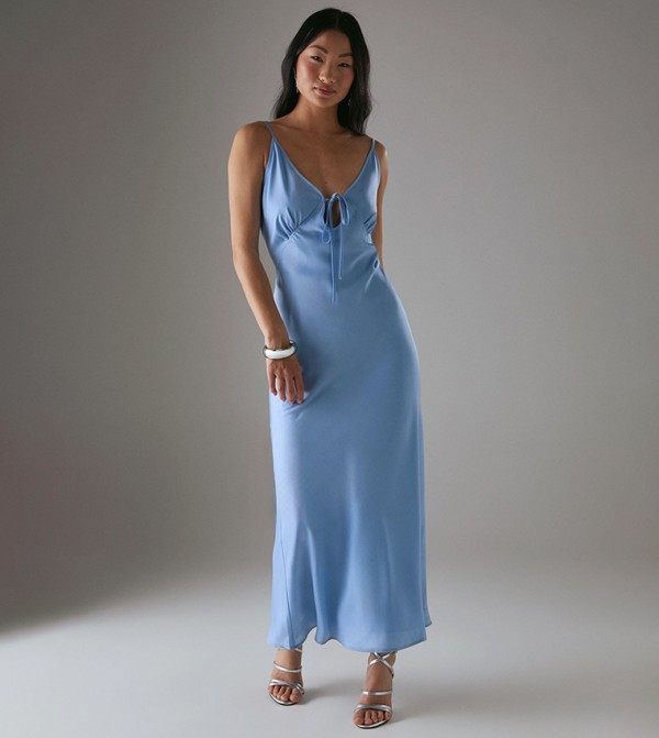 Petite Satin Strappy Tie Front Maxi Slip Dress
