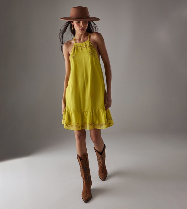 HCD Chiffon Embroidered Halterneck Mini Dress