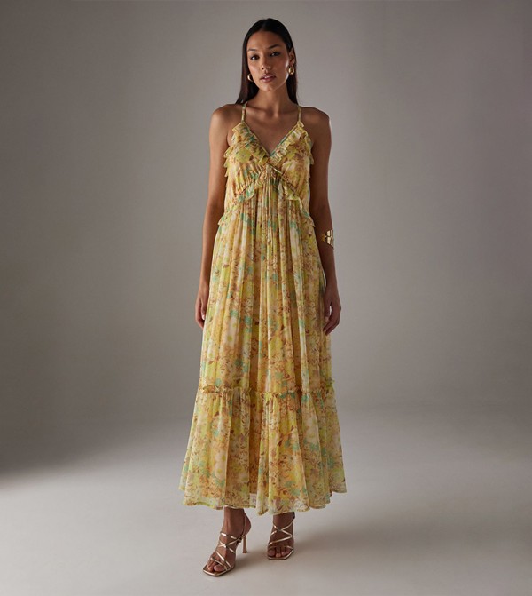 Chiffon Ruffle Strappy Floaty Maxi Dress