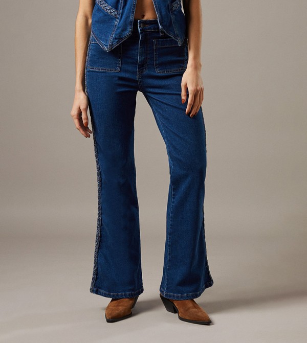 High Waist Bootcut Jeans with Patch Pockets