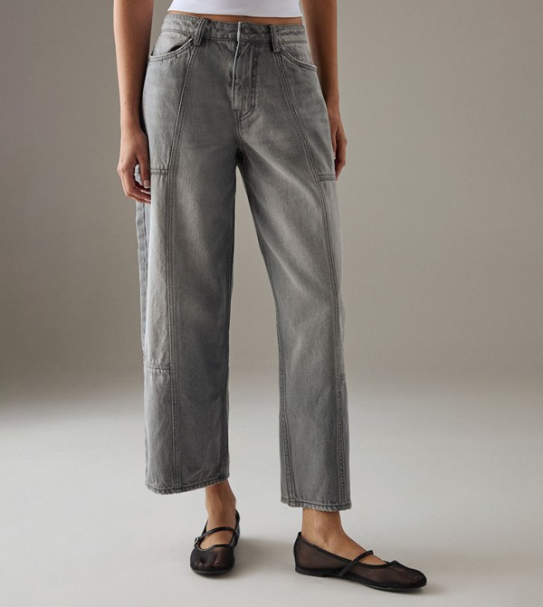 Low Waist Cropped Jeans With Seam Detail