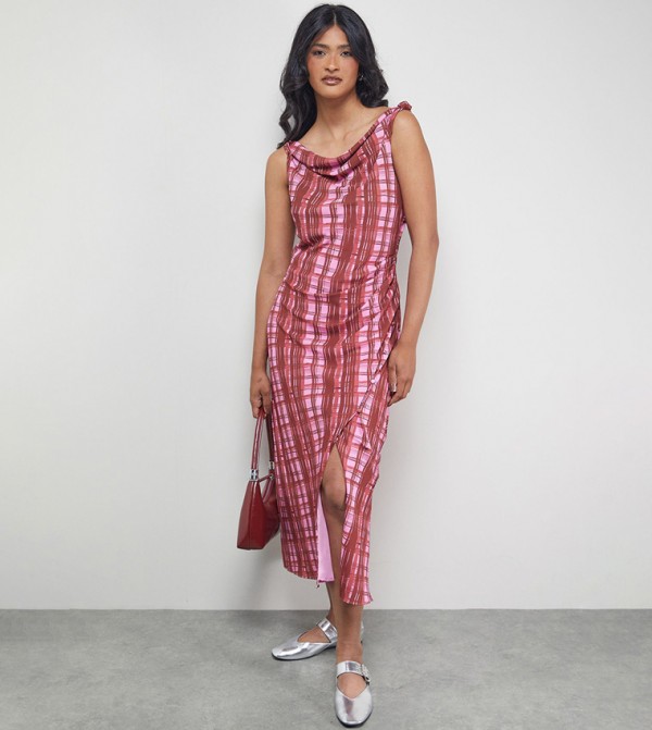 Tony Chiffon Cowl Neck Wrap Midi Slip Dress