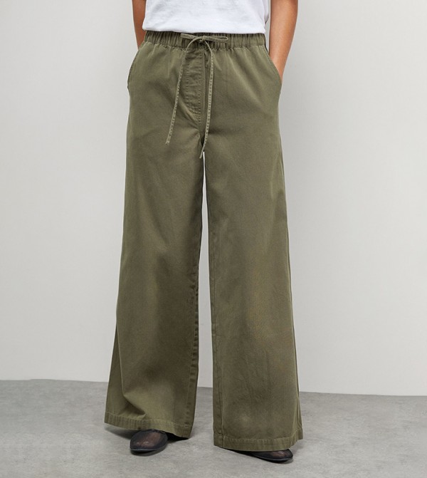 Slouchy Drawstring Waist Wide Leg Cargo Trousers