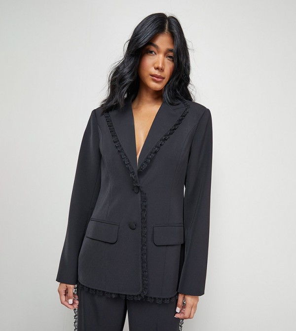 Lace Frill Trim Single Breasted Oversized Blazer
