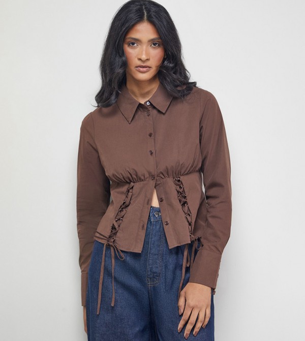 Lattice Front Fitted Waist Shirt