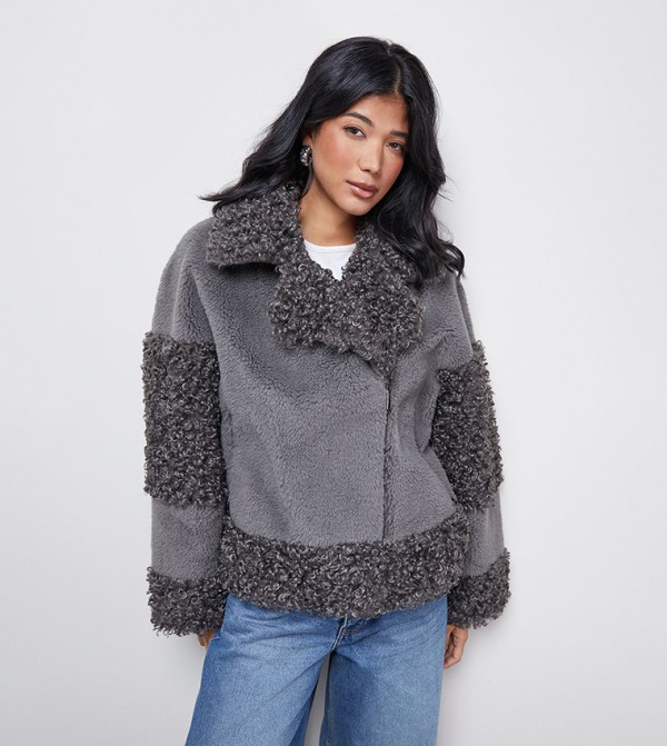 Fur Mix Zippered Jacket