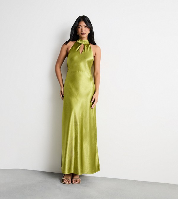 فستان ماكسي ساتان بياقة بربطة 