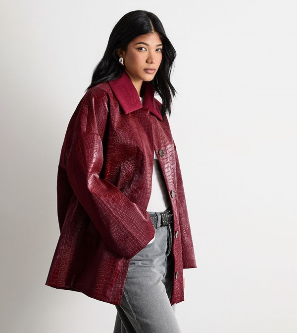 Collared Oversized Croc Coat