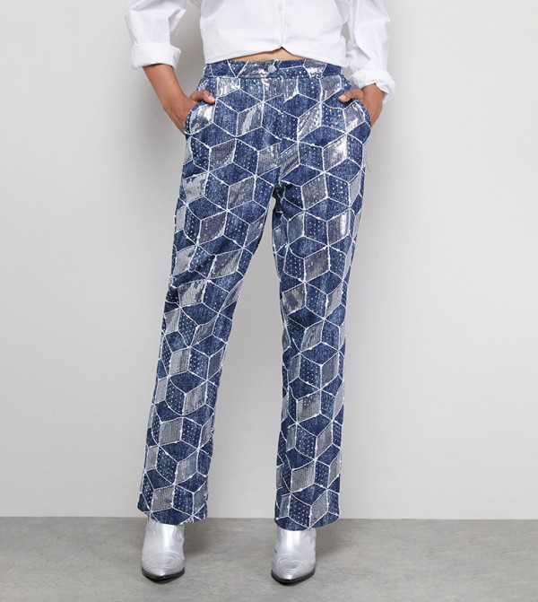 Patterned Sequined Flared Jeans