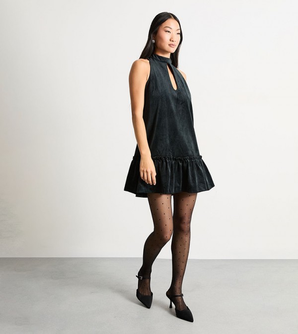 Petite Bonded Velvet High Neck Mini Dress