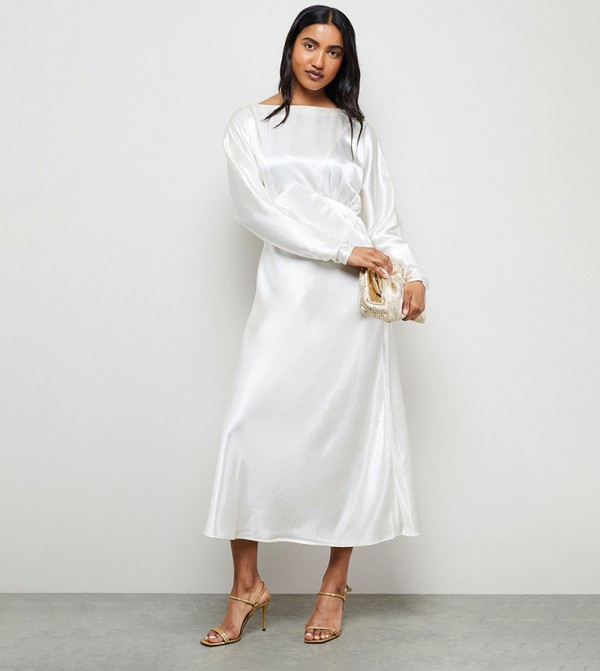 Satin Batwing Sleeves Draped Midaxi Dress