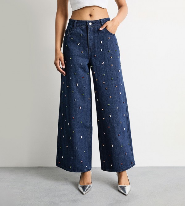 بنطلون جينز واسع بخصر عالي 