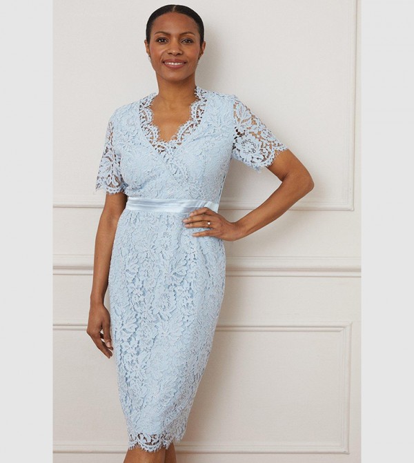 Buy Wallis Glitter Lace Angel Sleeves Midi Dress In Blue 6thStreet UAE