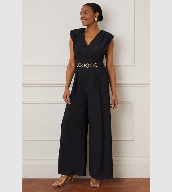 Buy Wallis Chain Detail Padded Shoulder Jumpsuit In Black 6thStreet Saudi Arabia