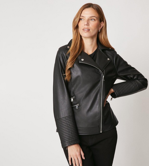 Black Faux Leather Biker Jacket
