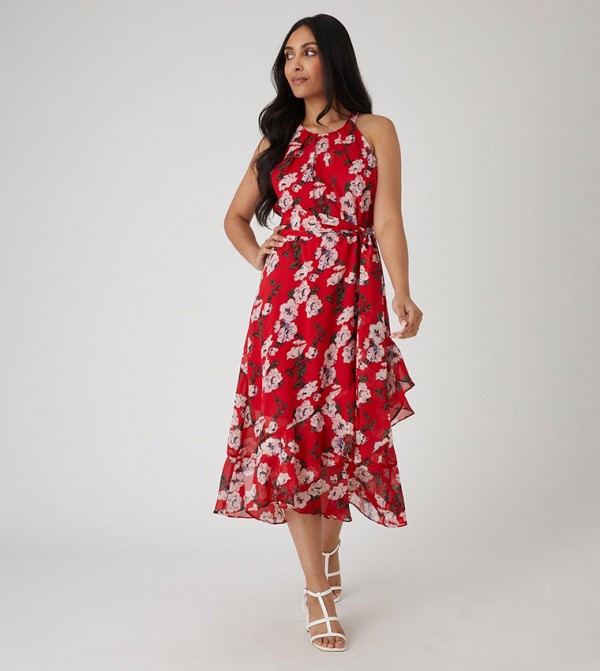 Wallis black floral print ruffle hot sale midi dress