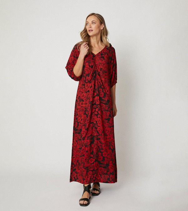 Tailored Compact Viscose Kimono Sleeve Plunge Neck Midi Dress | Karen Millen