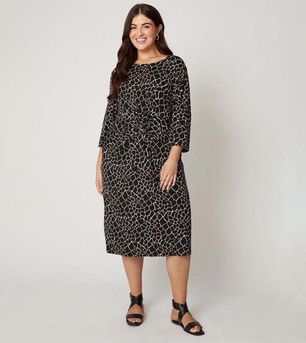 Animal Printed Mesh Bandeau Jersey Midi Dress