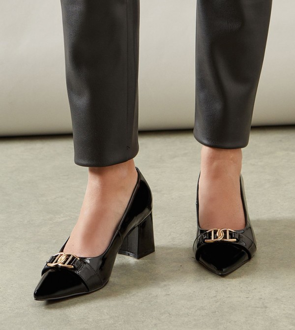 Wide Fit Darcy Pointed Trim Detail Block Heel Pumps