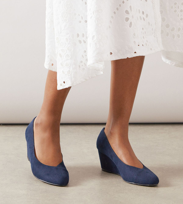 Wide Fit Daisy Almond Toe Wedge Pumps