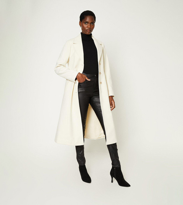 Buy Wallis Twill Fit And Flare Coat In Ivory | 6thstreet Kuwait