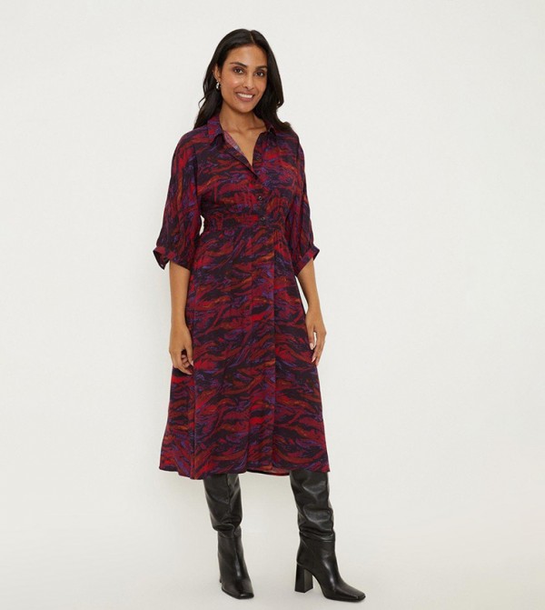 Tyra Leopard Print Shirt Dress in Red